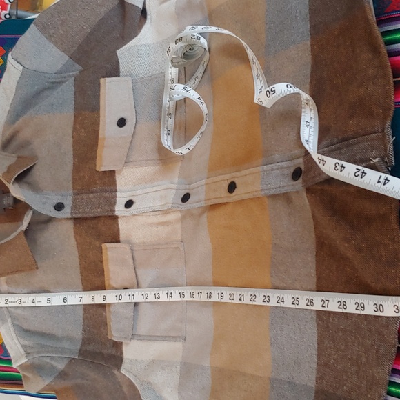 Men's Plaid Polyester Blend Button Shirt Brown, Tan, XL - Picture 10 of 15